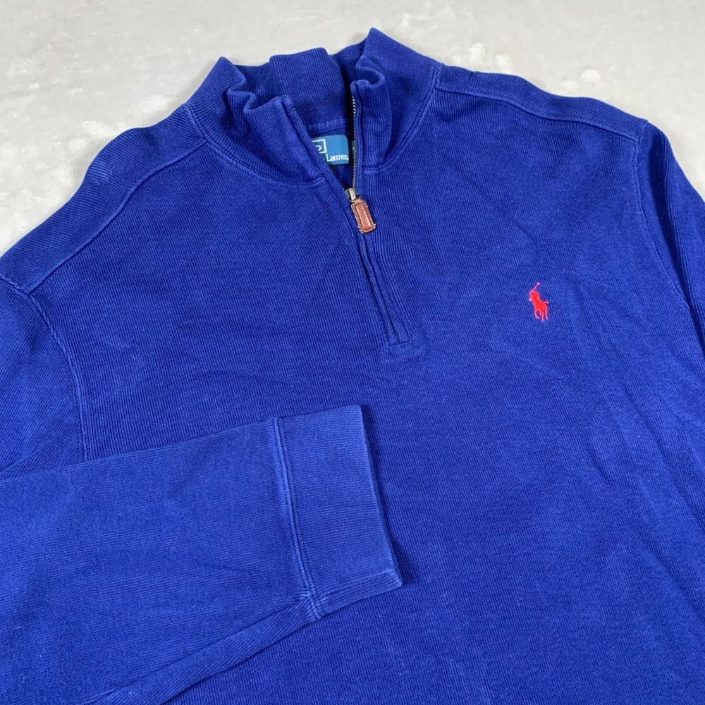 Polo Ralph Lauren Quarter Zip Pullover Mens XL Blue Ribbed Cotton Pony Logo
